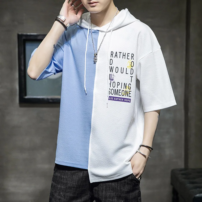 Весна-Осень 2020 новая мужская толстовка с капюшоном и коротким рукавом модная