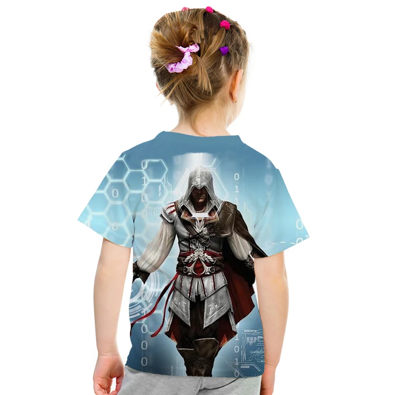 Летние детские футболки топы с 3d принтом assassins creed, повседневные Мальчики Девочки футболки, костюм Харадзюку хип-хоп Уличная одежда, футболки с аниме