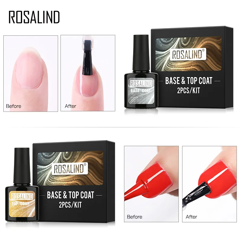 Комплект базового и топового покрытия ROSALIND 10 мл яркий гель для маникюра Гель лак