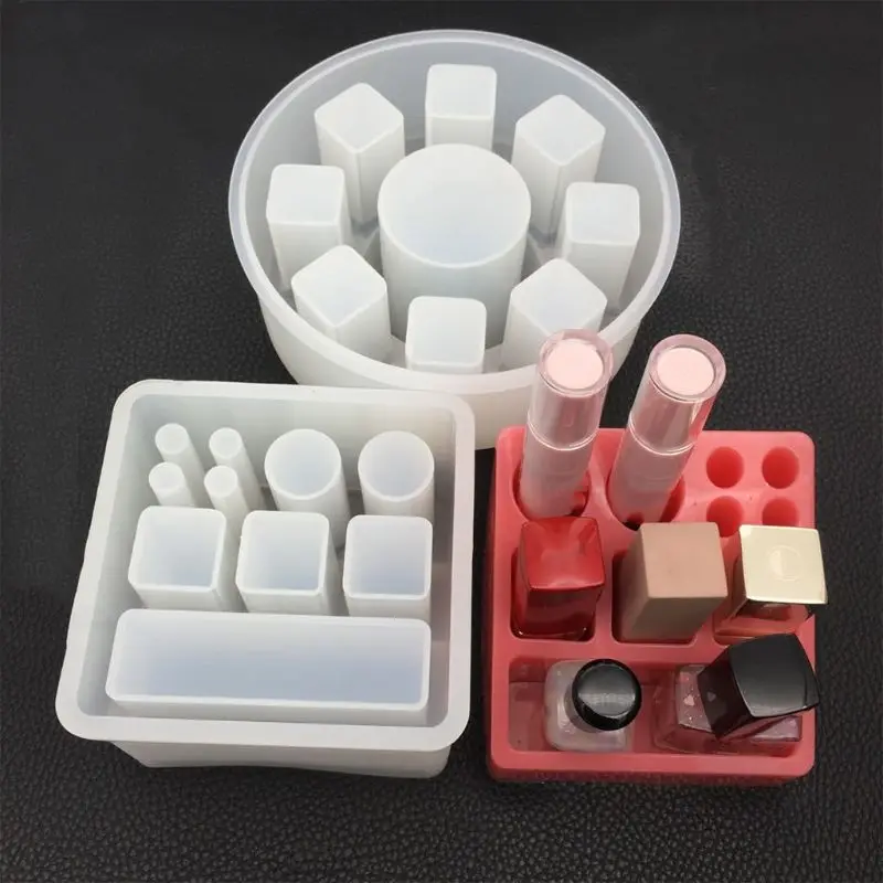 

DIY crystal Epoxy Resin mold silicone rectangular square round lipstick storage box Mold hand made mirror jewelry Making