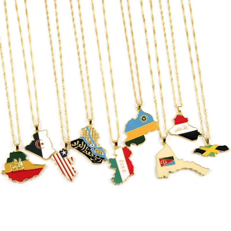 

Map Pendant Necklace for Women Global 27 Countries Map National Flag Necklaces 2023 New Fashion Jewelry Accessories