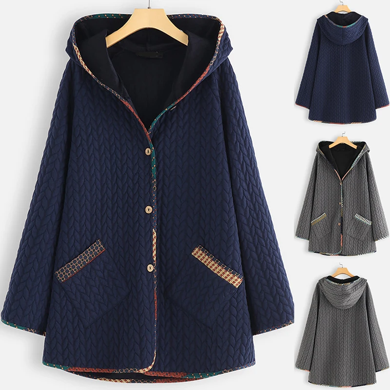 Женская Теплая Повседневная Свободная куртка с капюшоном пальто большого