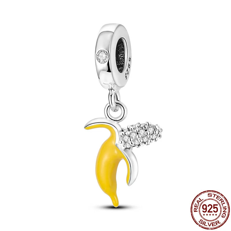

100% Real 925 Sterling Silver Banana Beaded Fit Original pandora Bracelet&Bangle Making Fashion DIY Jewelry