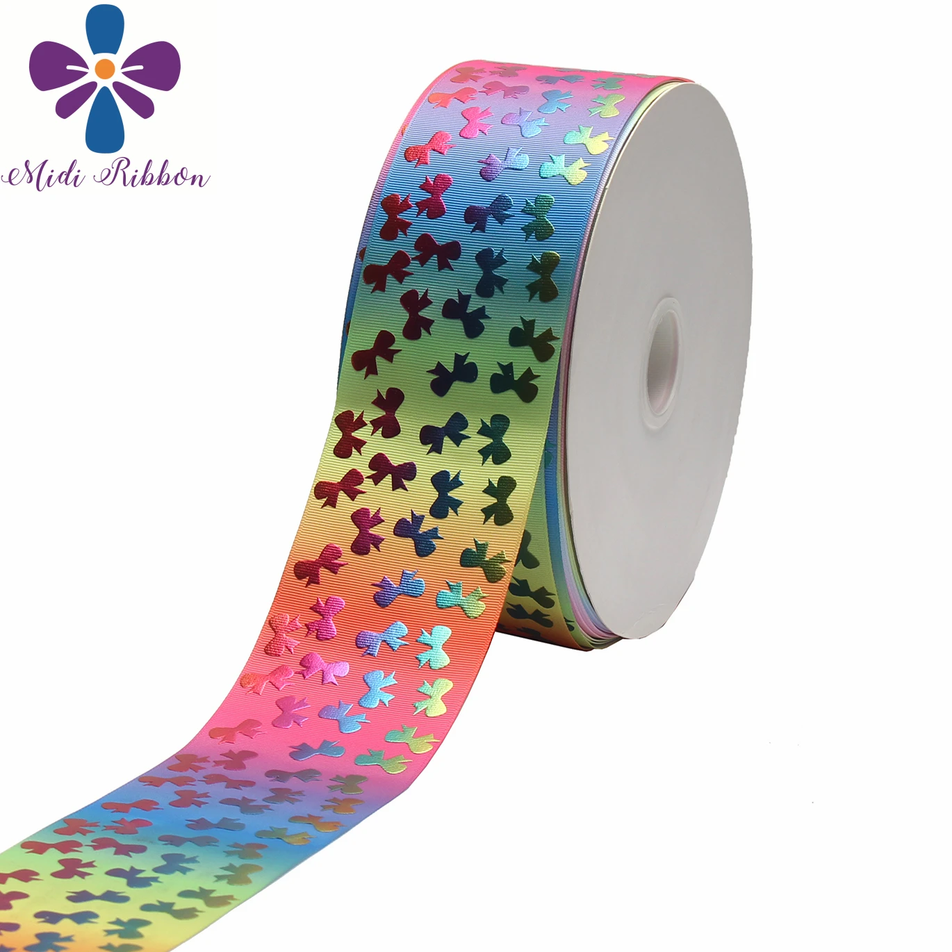 

3"75mm Cartoon Alpaca Cactus Flower Bowknots Rainbow Foil Gradient Color Printed Grosgrain Ribbon DIY Hair Bows 50yards/roll