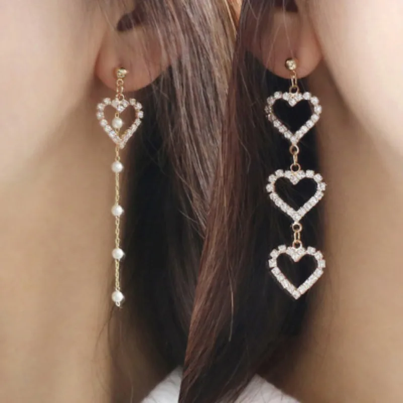 Девушка Асимметричный в форме сердца со стразами жемчужная цепь висячие