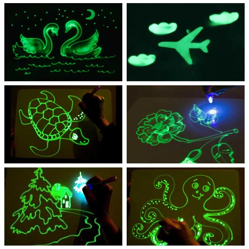 Paint set Funny Magic Draw with Light glow in Dark Highlighter Drawing Board Set Learn Language Toy for Children Christmas gift | Игрушки и