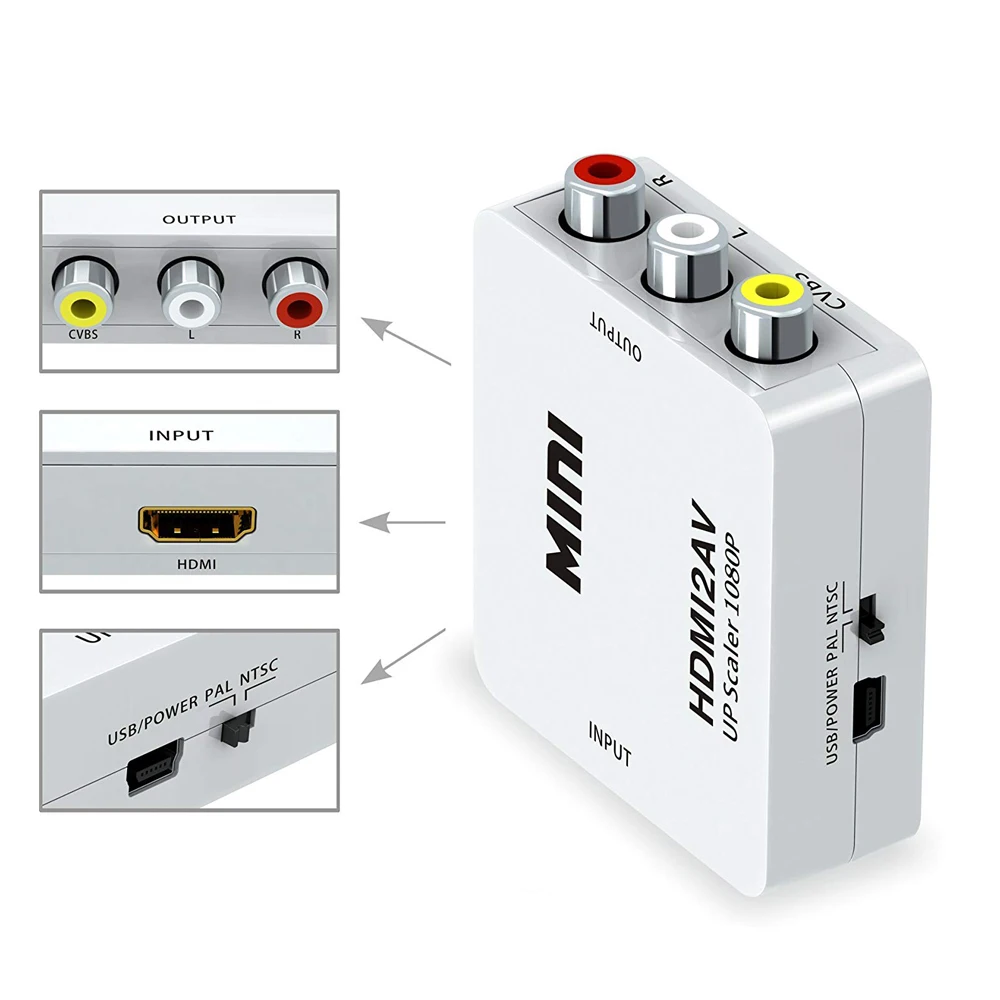 Адаптер HDMI в AV композитный преобразователь RCA AV/CVSB L/R Video HD 1080P Mini HDMI2AV с поддержкой