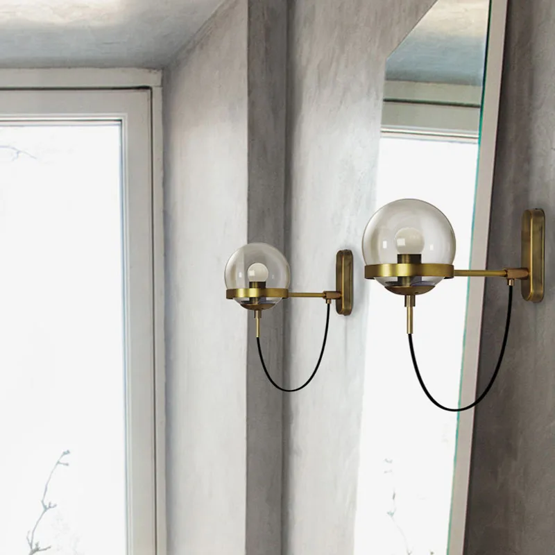 

Designer glass ball bedroom bedside wall lamp modern loft restaurant mirror LED wall lamp