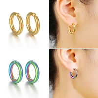 4 colors small round circle ear clip hoop earrings for men women no piercing fake cartilage earring stainless steel jewelry gift