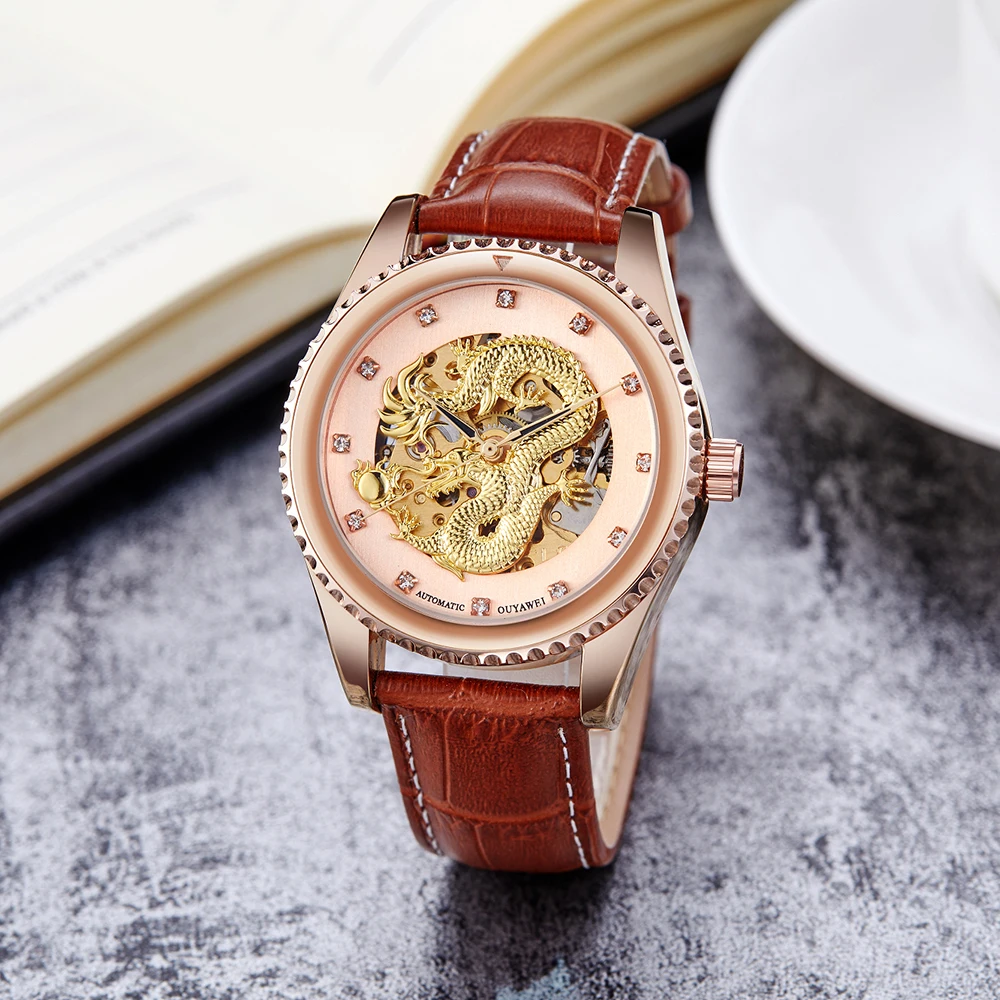 Мужские механические часы OUYAWEI роскошные Брендовые Часы с автоподзаводом и