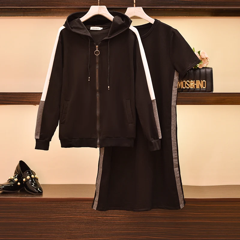 Женский спортивный костюм большого размера XL-5XL кофта с капюшоном Топ и футболка