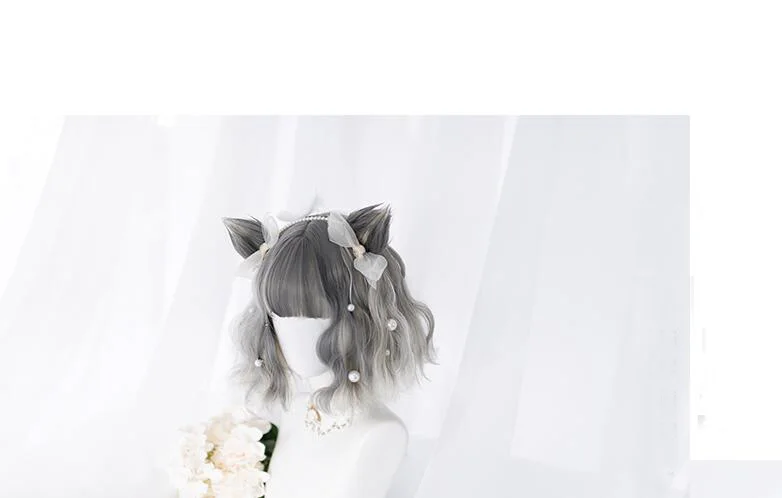 30cm WIG cat ear Принцесса сладкий японский Лолита парик Лолита ежедневный постоянный парик кошка дневник кошачьи уши серебро постепенно длинные вьющиеся волосы AG-124 - Цвет: 30cm WIG cat ear