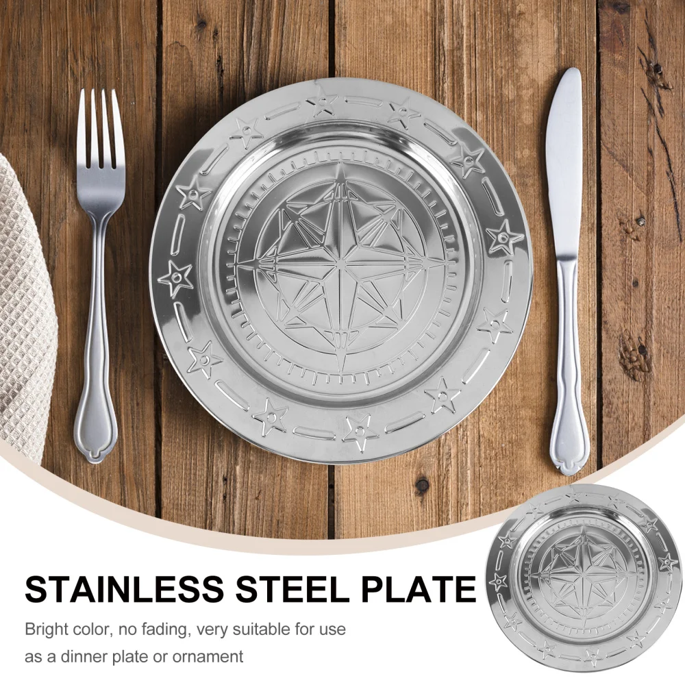 

1PC Round Service Plate Crafts Ornament European-style Western Food Plate Silver