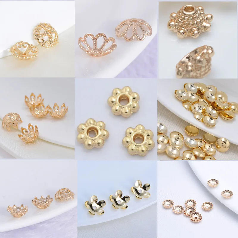 

100pcs Copper material Plated gold flower torus Korean temperament jewelry material hollow receptacle Earrings accessories