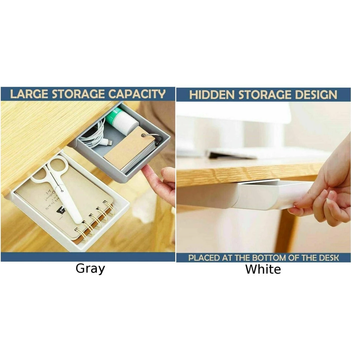 

Pencil Drawer Storage Box Pen Tray Organizer Home ABS Plastic Under-Desk