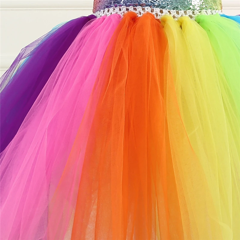 

Fancy Rainbow Unicorn Dress Girls Halloween Costume For Kids