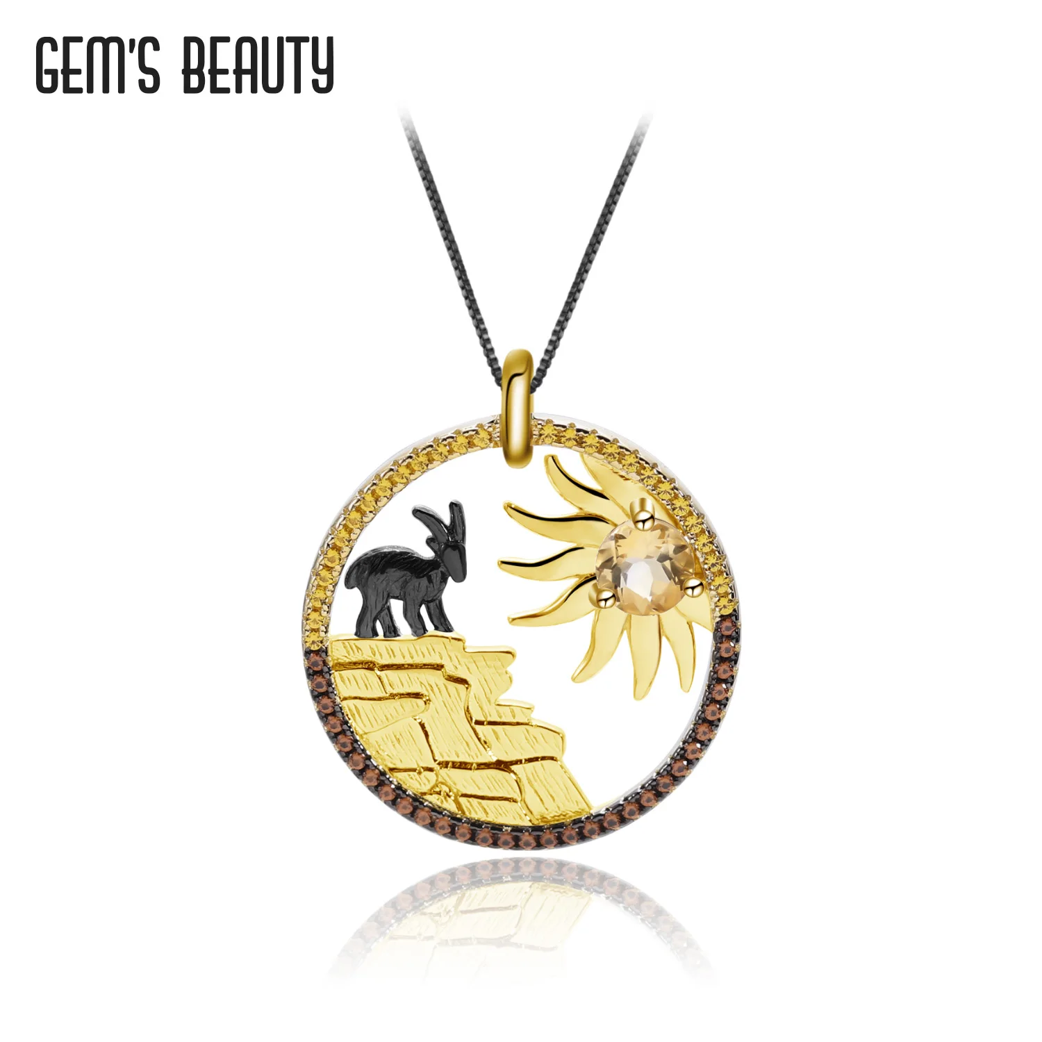 GEM&#39S BEAUTY 18K Gold Filled 925 Sterling Silver Necklace Goat Sun Handmade Pendant For Women with Natural Citrine | Украшения и