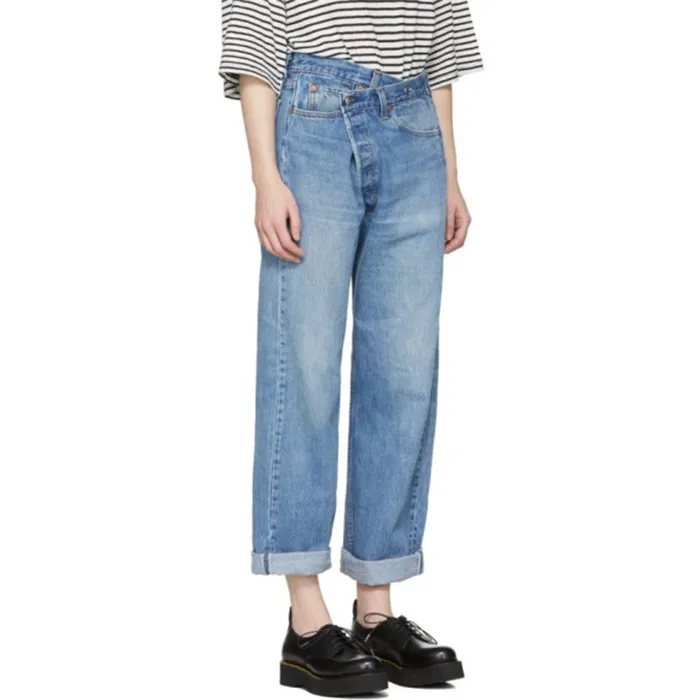 

Women Jeans Pants 2021 New Irregular Buckle Wash Loose Jeans Women