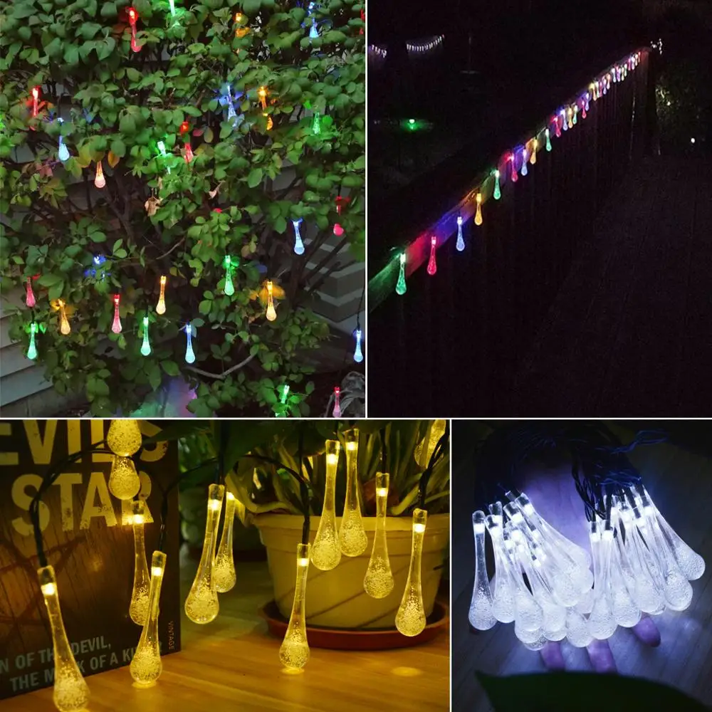 6m RGB Lawn lamp with Solar panel Water drop DIY Fairy Night for Street Garden IP65 Outdoor Landscape Fence decor string | Лампы и