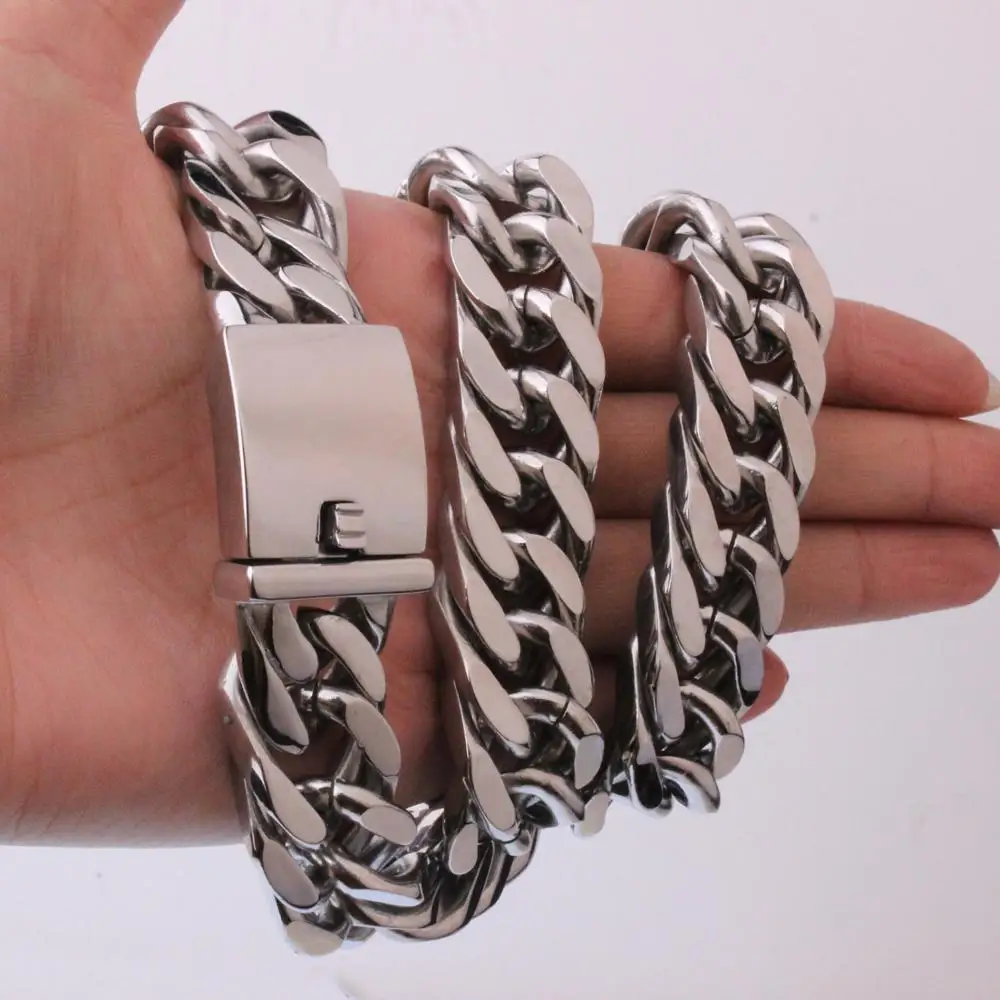 

Модные ювелирные изделия 15 мм/17 мм квадратная пряжка из нержавеющей стали 316L серебряного цвета, кубинская цепочка, мужское ожерелье или бра...