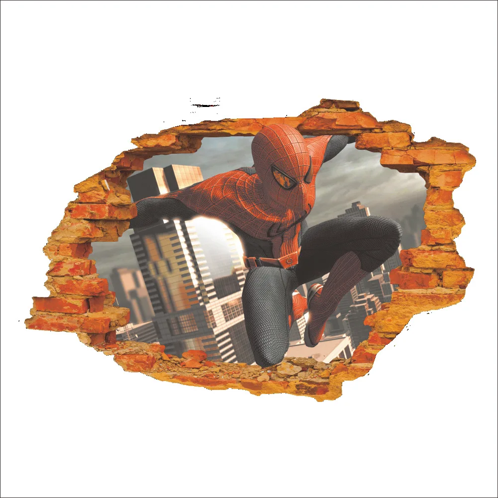 Marvel Супер Герои 3D сломанная дыра наклейки на стену для детской комнаты Декор для дома Мстители Marvel Плакат Фреска Искусство Обои для мальчиков