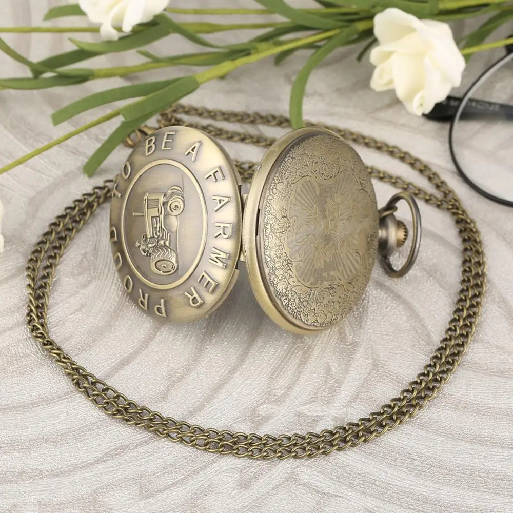 

Proud To Be A Farmer Pendant New Unisex Vintage Bronze Quartz Pocket Watch Necklace Antique Style Gift Mens Womens Steampunk