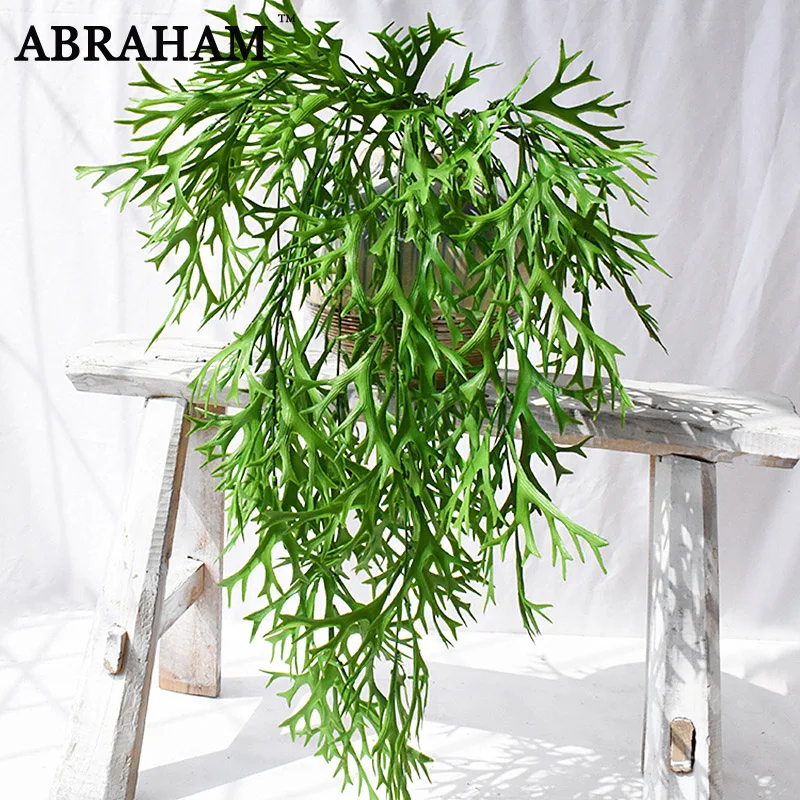 

80cm Artificial Staghorn Fern Vine Fake Grass Rattan Plastic Plant Wall Hanging Autumn Decoration Ivy Pine Grass Vine for Xmas