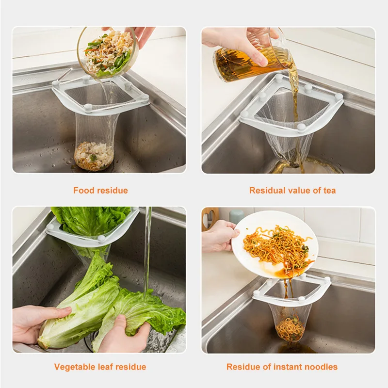 

Kitchen Triangle Sink Mesh Drainage Rack For Sink Leftovers Garbage Bag Anti-Clogging Sink Drain Hole Trash Strainer Garbage Bag