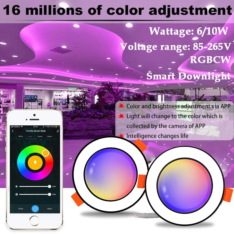 

Светодиодный потолочный светильник TUYA Smart Life, лампа с регулируемой яркостью и таймером, с RGB подсветкой, 6 Вт, 10 Вт, для Alexa Google Home