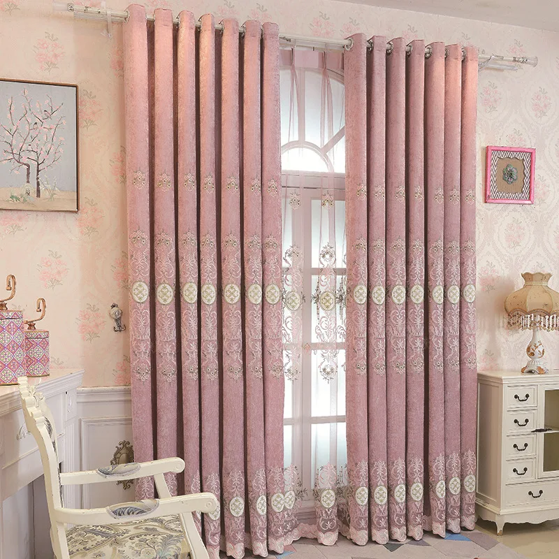 

New Plain Chenille Shade Embroidered Curtain Custom Bedroom Wedding Room Curtain Fabric