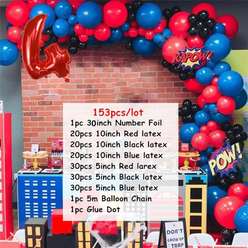 Латексные шарики-гирлянды в виде арочный комплект Человека-паука 30 дюймов 153 шт.