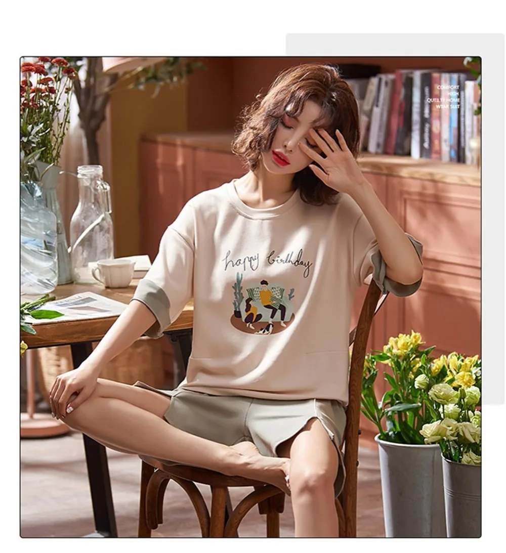 DANALA, хлопок, повседневные наборы пижам, женские, короткий рукав, с принтом, комплекты одежды для сна, для девочек, домашняя одежда для женщин, домашние костюмы