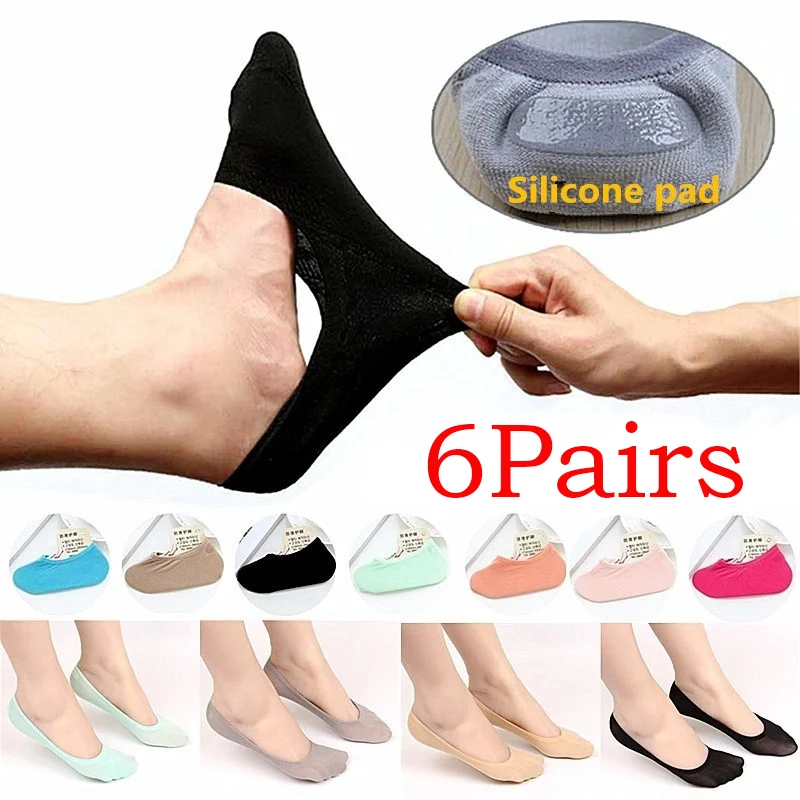 6Pairs/Set Ladies Velvet Invisible Boat Socks Heel with Non-slip Silicone Spring and Summer Ultra-thin Socks Shallow Mouth Low