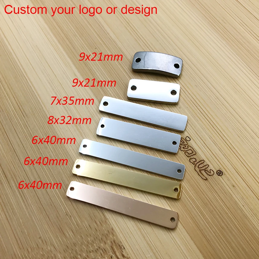 

MYLONGINGCHARM Free Laser Engrave 30pcs stainless steel rectangle bar connectors-custom logo or design- Rectangle Pendant