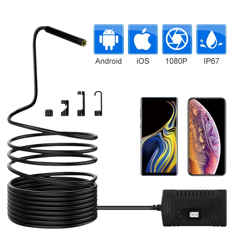 Бороскоп с полужесткой змеиной камерой 5 мм 2 МП Wi Fi 1080P HD для iPhone Android моторный