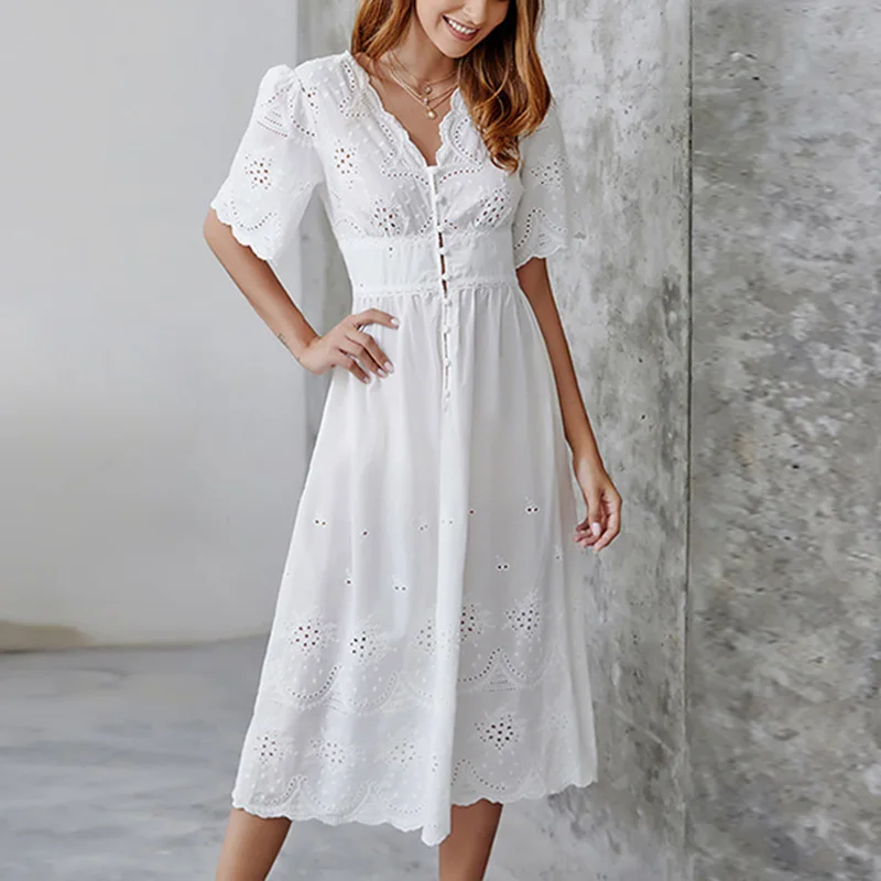Ordifree летнее женское платье с вышивкой белое кружевное пляжное платье хлопковое богемное платье миди