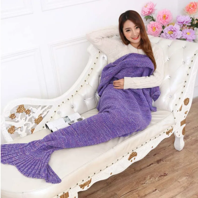 Mermaid Blanket Knitted Tail Child Sofa Cover Winter Imitation Cashmere Air Conditioning 90x50CM - Одеяло Русалки вязаное с хвостом для детей, покрывало для дивана зимой, имитация кашемира с кондиционированием воздуха 90x50 см.