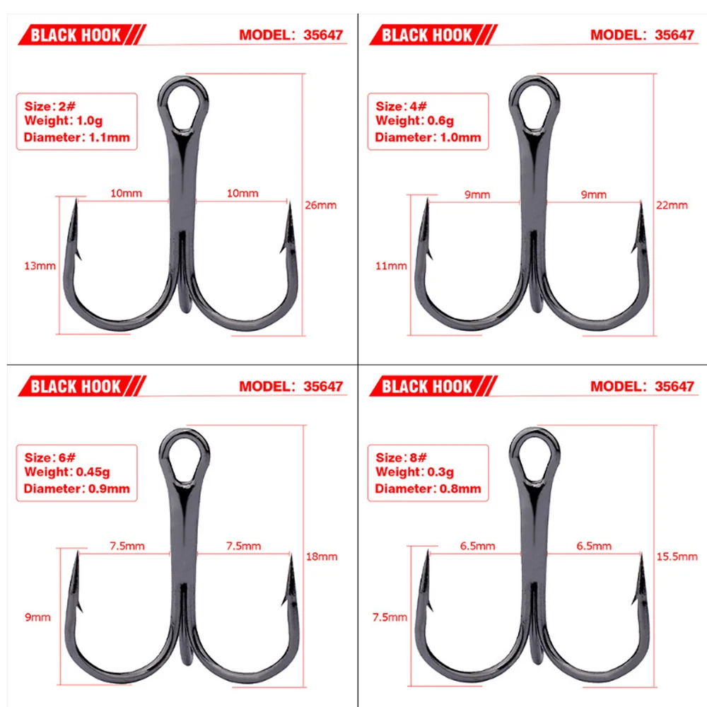

Fishing hook 50Pcs/Box 2#/4#/6#/8#/10# Fishing Hooks High Qulity Black Color Jig Big Hook Treble Hooks