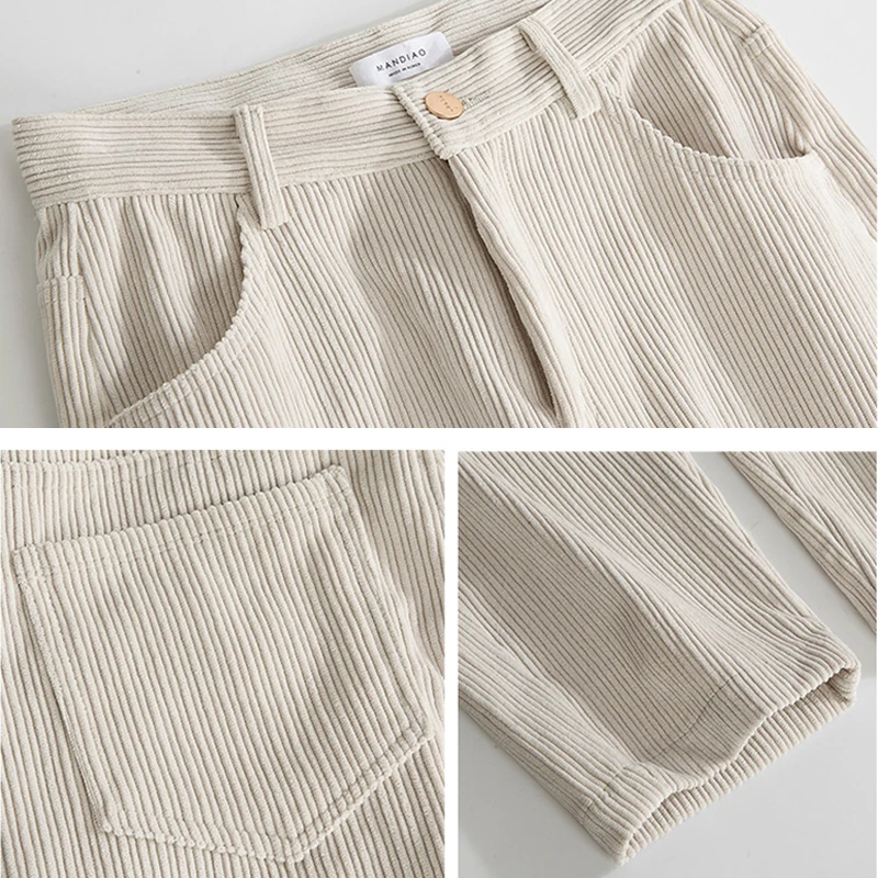 

Fashion High Waist Female Straight Pants Streetwear Spring Autumn Women Corduroy Pants Women Trousers Capris 2020