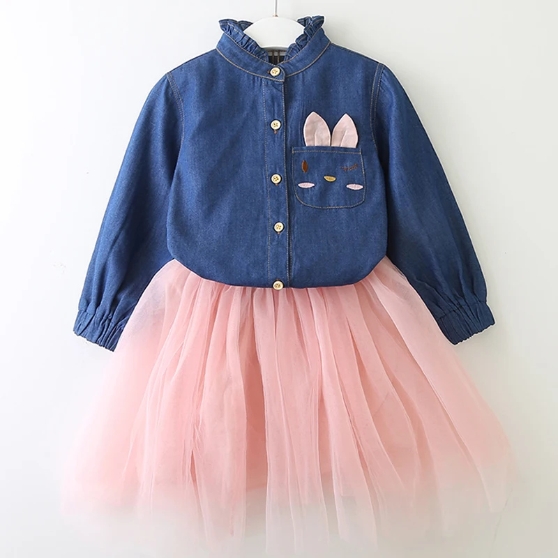 az1778 pink Bear Leader/джинсовое платье для девочек; коллекция года; комплект одежды для детей; Осенняя повседневная одежда для девочек; платье; детская одежда - Цвет: az1778 pink