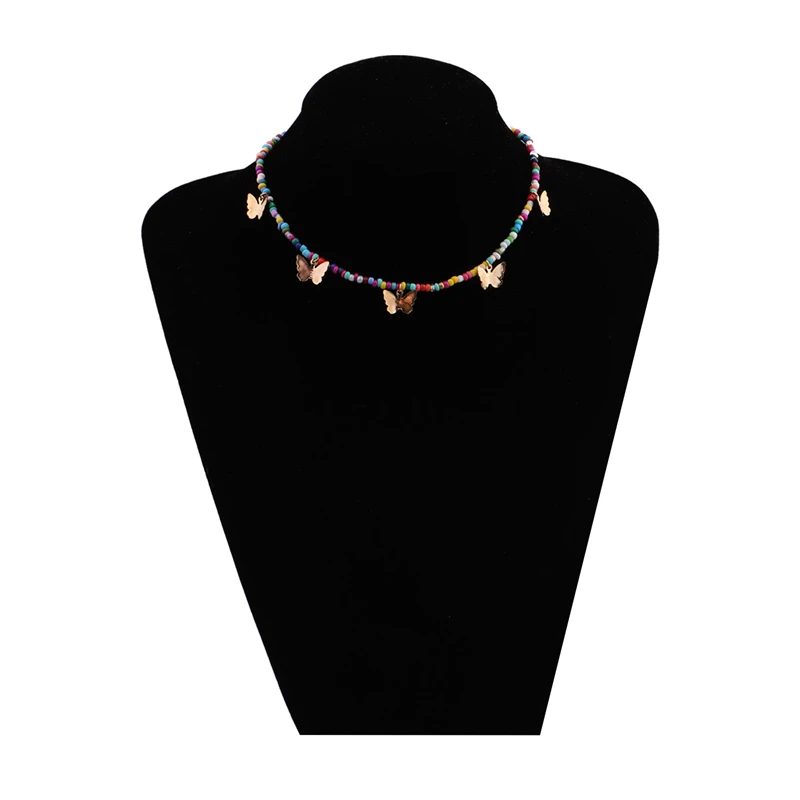 

Boho Goth Colorful Beaded Necklace for Women Metal Butterfly Pendant Jewelry Girl Choker Gifts Collares para mujer