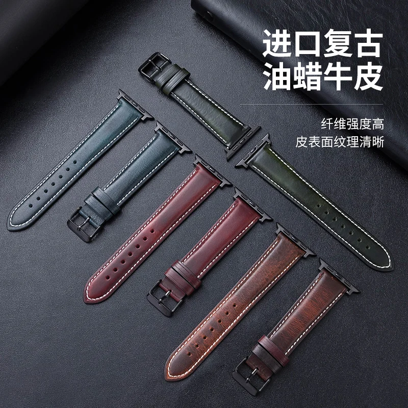Leather strap For Apple watch band 44mm 40mm 45mm/41mm 38mm 42mm Genuine leather watchband bracelet iWatch series 5 4 3 se 6 7
