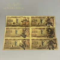 top selling japan anime attack on titan banknote anime plastic card in 24k gold plated for collection