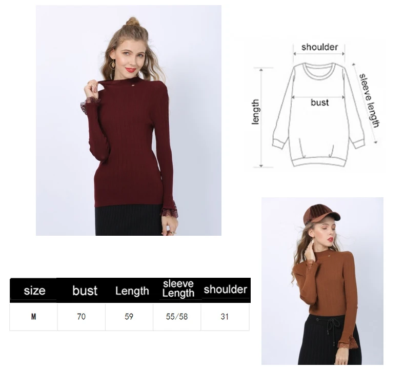 2020 autumn winter lace knit sweater new slimming was thin half-high collar pullover women's bottoming shirt | Женская одежда