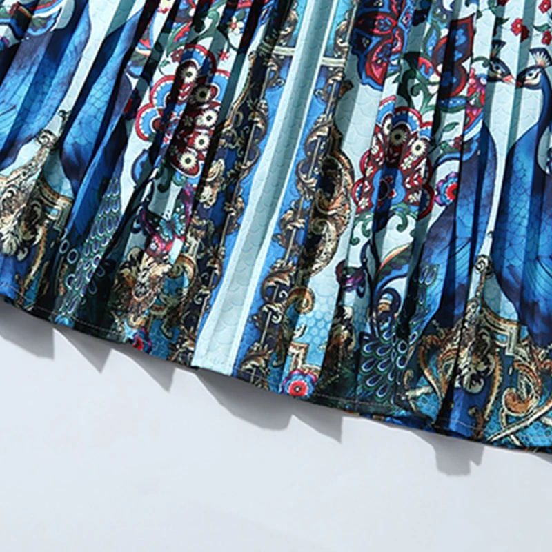 

Vintage Printed Woman Pleated Dress Bow-neck Ladies Elegant Party Dresses OL Midi Dresses for Woman Autumn New