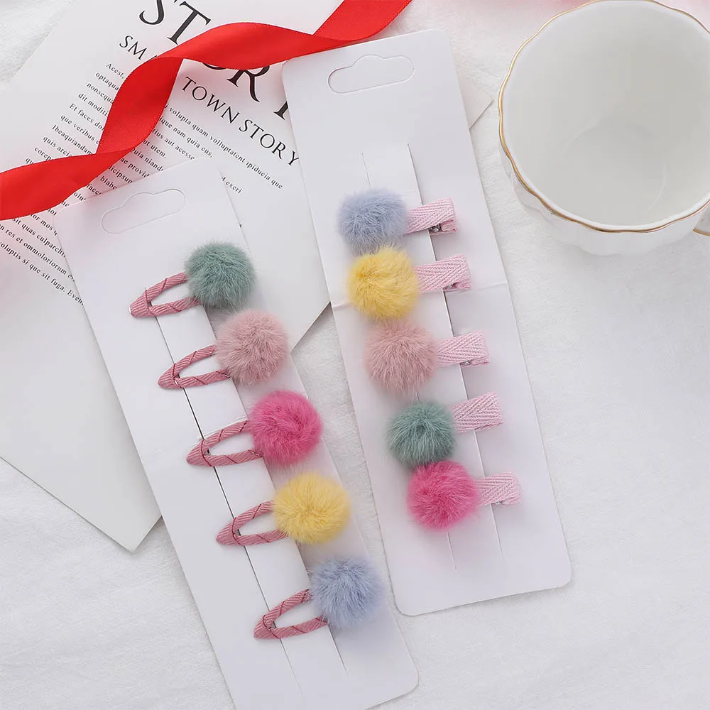 5 шт./компл. шпильки для девочек с маленьким мягким меховым помпоном мини помпон