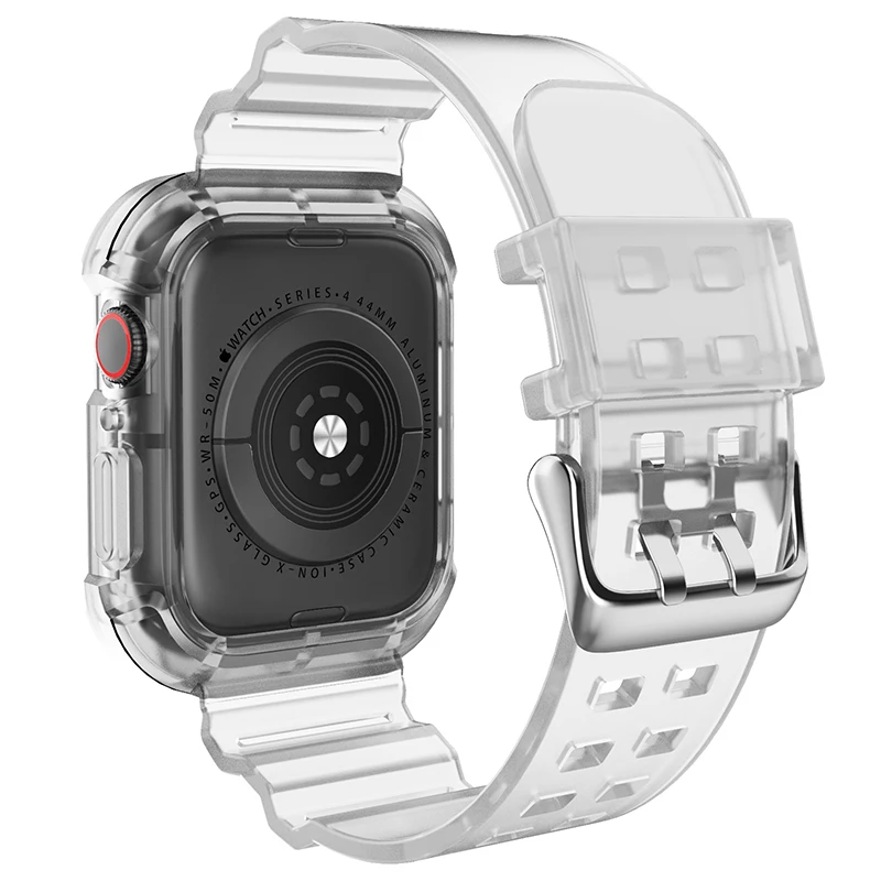 Ремешок + чехол для Apple Watch Series 7 6 SE 5 4 резиновый прозрачный браслет из ТПУ iWatch 41 мм 45