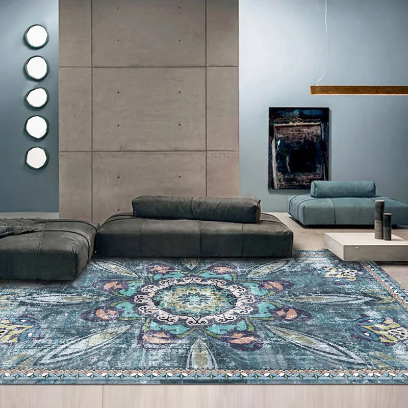 

Bohemian Carpet Retro European Living Room Rectangle Area Rugs Persian Style Non-Slip Bedroom Sofa Area Soft Home Decoration Mat