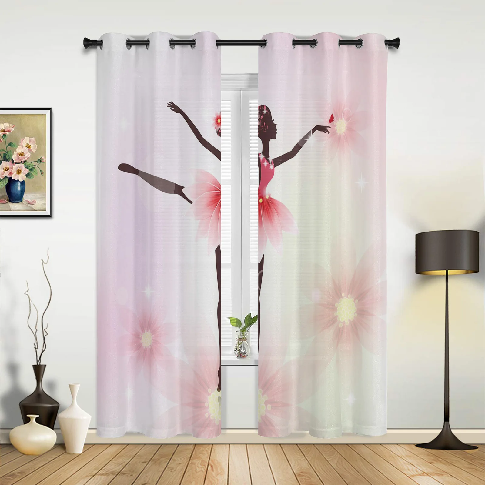 

Ballet Girl Flower Window Curtain In The Kitchen Curtains for Living Room Bedroom Luxury Home Decor