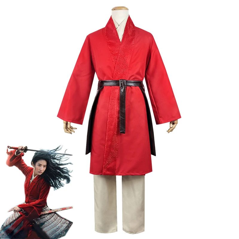 Фильм Косплей Мулан Хуа костюм топ брюки наборы красное пальто Hanfu Хэллоуин